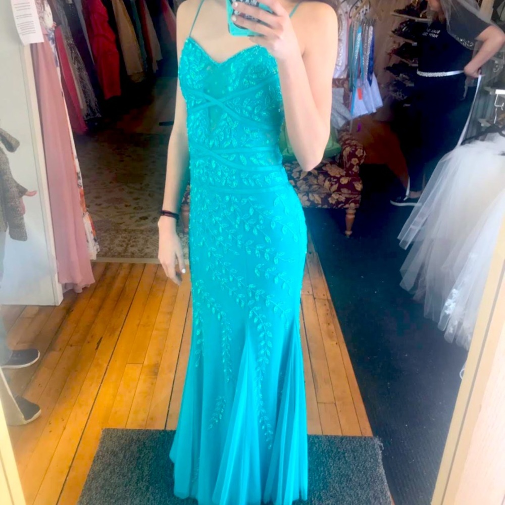 Blue mermaid prom dress
